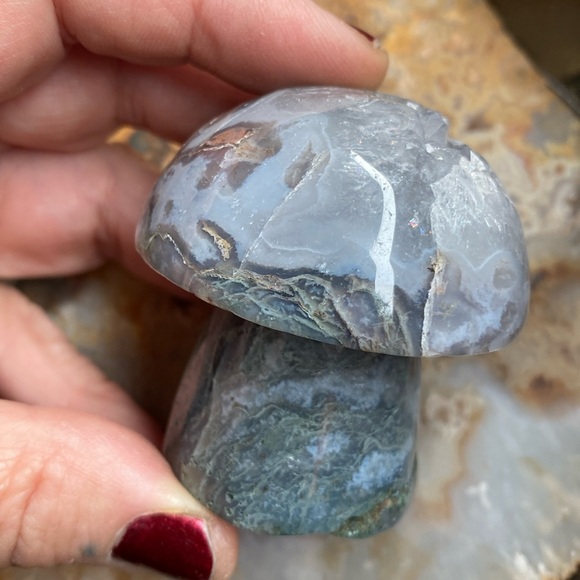 Moss Agate mushroom with chunky crystal topping - Picture 1 of 3